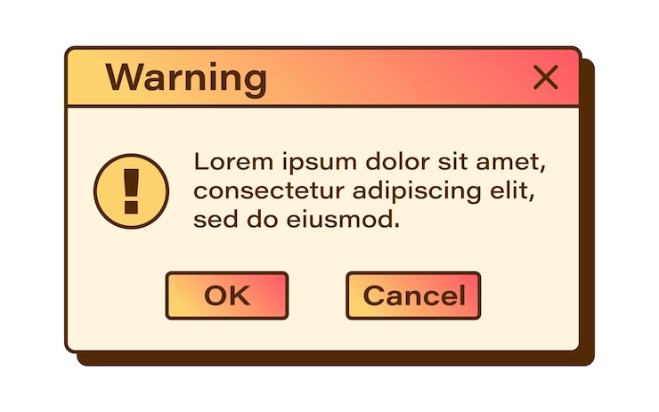 Vector vector retro vaporwave modal window y2k warning dialog windows nostalgic ui gradient retro computer interface warning message