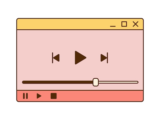 Finestra del lettore video retrò vettoriale ui nostalgica interfaccia computer retrò vaporwave finestra con barra di avanzamento guardare video
