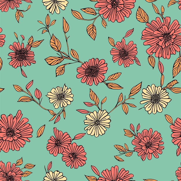 Vector Retro Vintage Abstract Floral Seamless Surface Pattern for Products or Wrapping Paper Prints