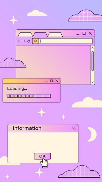 Vector retro y2k ig gradient stories template vaporwave background for text retro ig background in y2k computer interface windows style social media 00s design