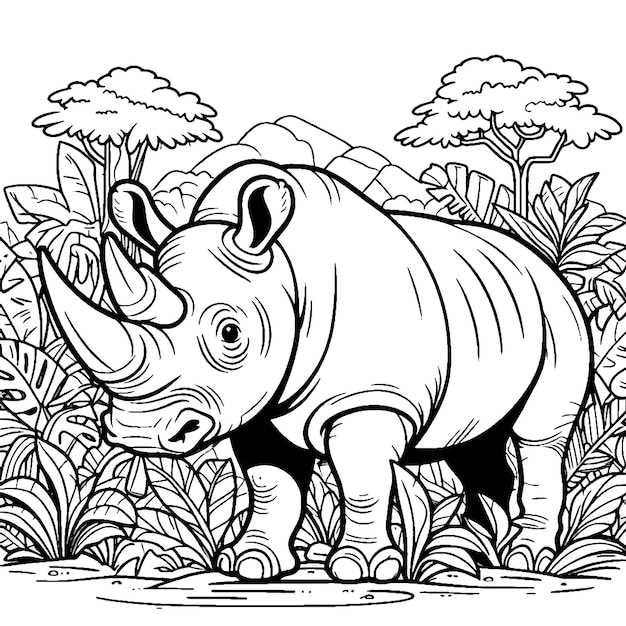 vector Rhinoceros coloring book illustration