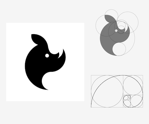 Vector rhinoceros in golden ratio style. Editable illustration