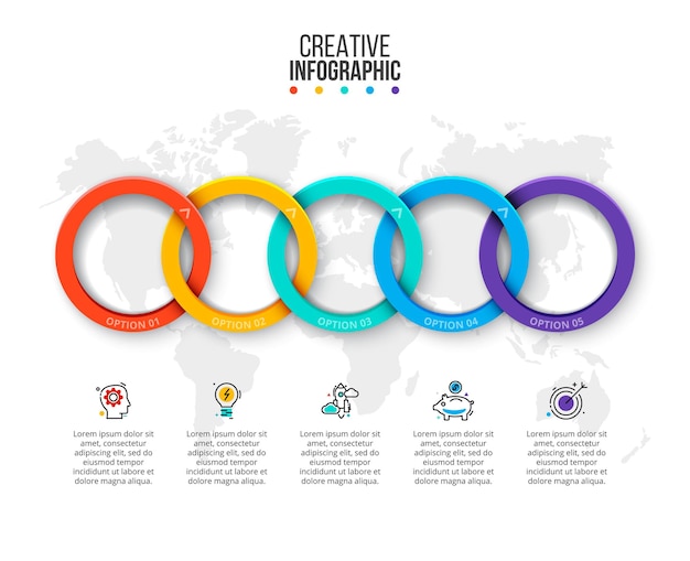 Vector rings infographic. Business data visualization. Presentation with 5 steps, options, parts or processes. Communication concept.