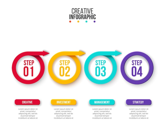 Vector rings with arrows for infographic. Business data visualization with 4 steps.