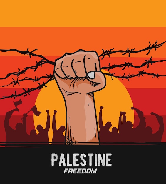 Vettore vettore della mano alzata per la campagna di libertà della palestina perfetto per l'abbigliamento di stampa ecc