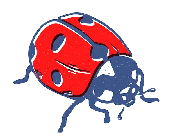 Vector risograph print stijl rode ladybug illustratie zijbeeld geïsoleerd op witte achtergrond
