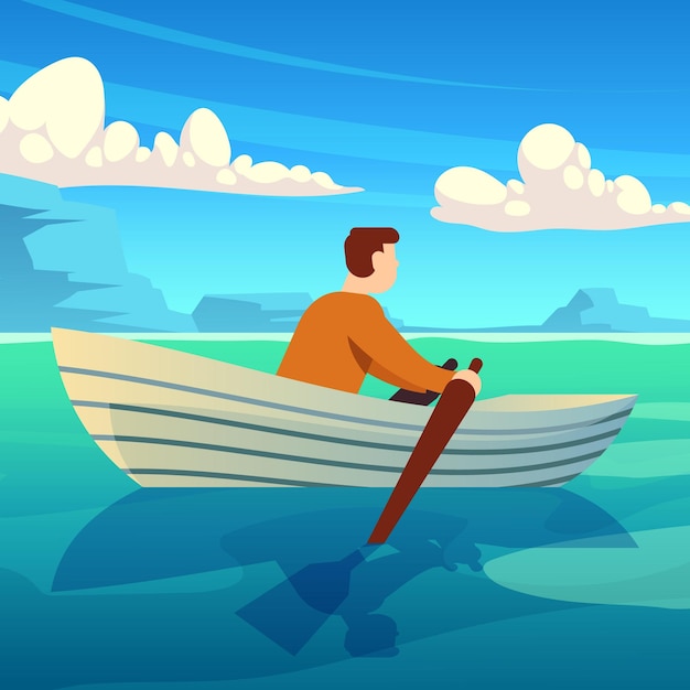 Vector vector river rafting man during summer water activities isolated illustration