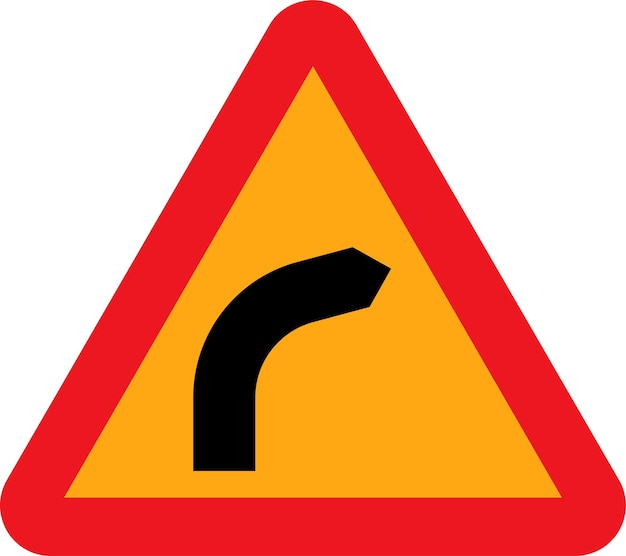 Vector Road Sign For Dangerous Bend Bend To Right isolated on transparent background