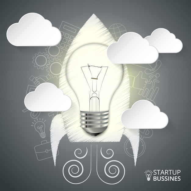 Vector vector rocket with lightbulb for startup infographic. can be used for workflow layout, banner, diagram, web design.