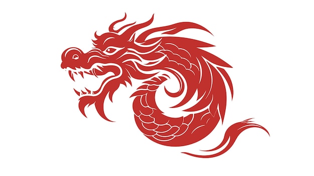 Vector rode kleur Chinese draak logo witte achtergrond