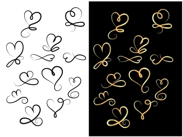 Vector vector romantic borders dividers or separators set with thin line hearts