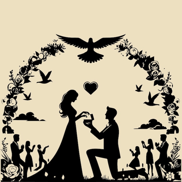 Vector vector romantic marriage proposal concept