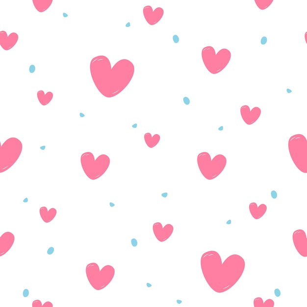 Vector romantische naadloze patroon met cartoon harten en vlekken. afdrukken voor textiel, inpakpapier