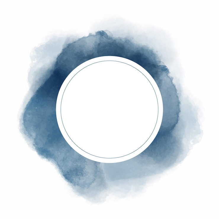 Vector vector ronde frame met abstracte blauwe aquarel vlekken op witte achtergrond in pastelkleuren