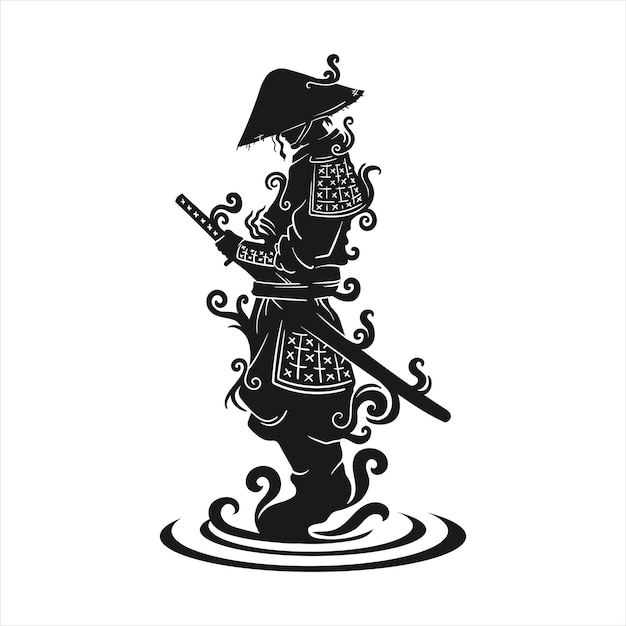 Vector ronin logo and tatoo icon design illustration