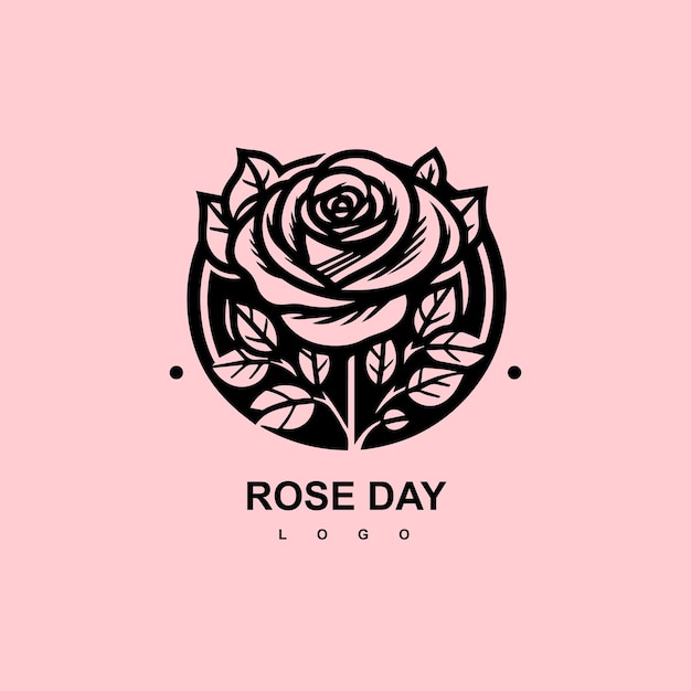 Vector vector rose day logo with leaves in a circle on a white background