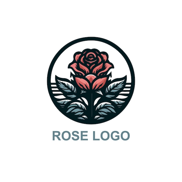 Vector rose day logo with leaves in a circle on a white background