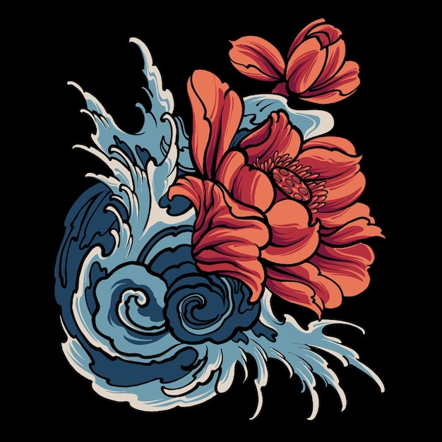 vector rose flower with wave illustration art