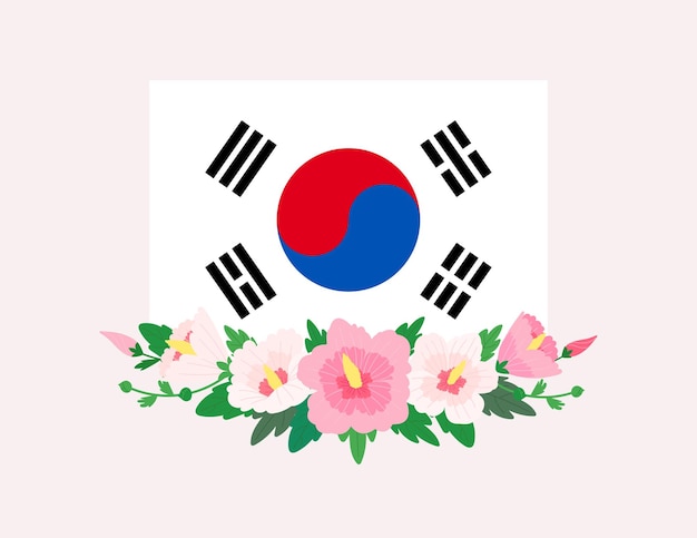 Vector rose of sharon flower and taegeukgi illustration