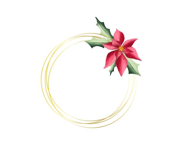 Vector round Christmas wreath with with winter flowers isolated on white