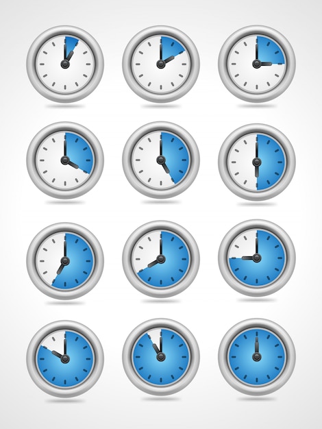 Vector vector round clock icons set isolated on white background