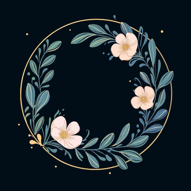 vector round floral frame on dark background