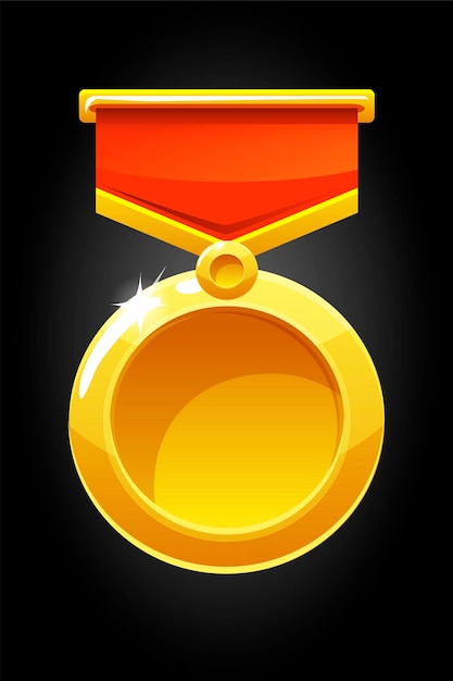 Vector vector round gold medal for the game. blank medal template on ribbon for the award.