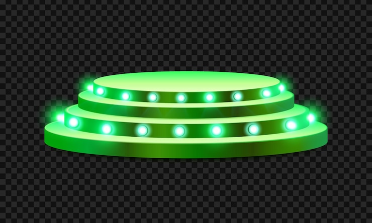 Vector vector round green podium with lighting for banner