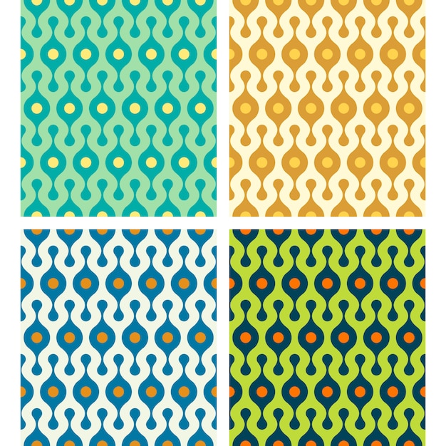 Vector rounded abstract seamless patterns set in various colors