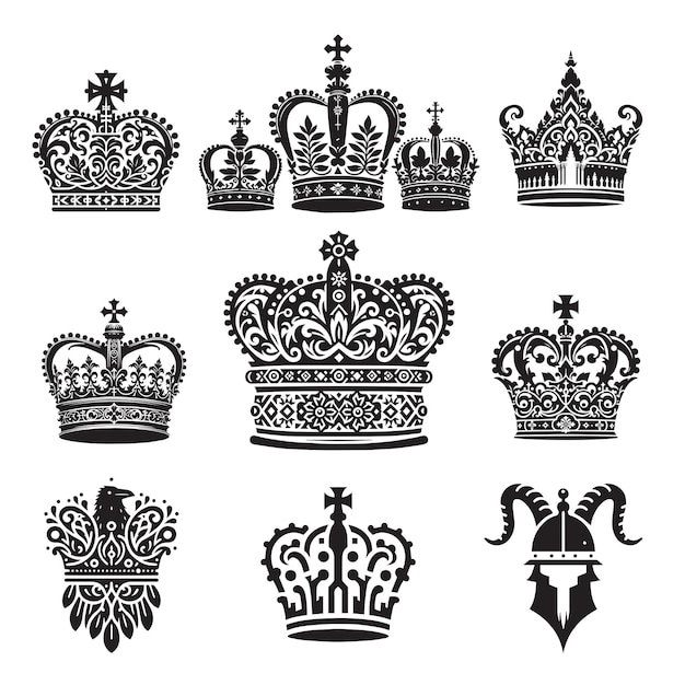 Vector vector royal crown silhouette set