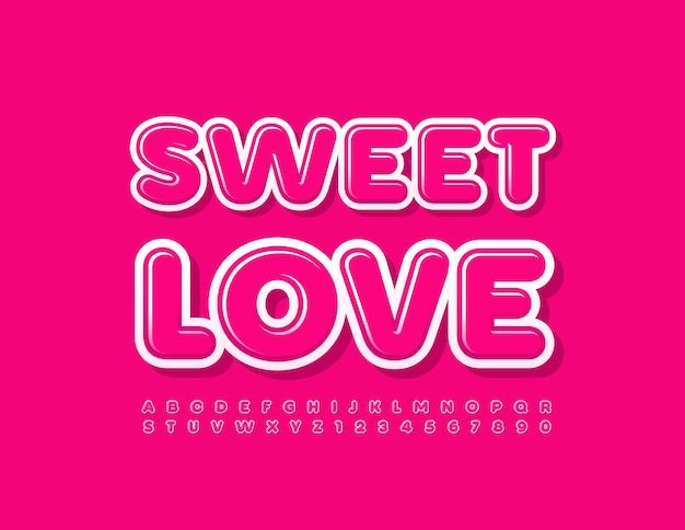 Vector roze kaart Sweet Love schattig glanzend lettertype moderne Alfabetletters en cijfers set