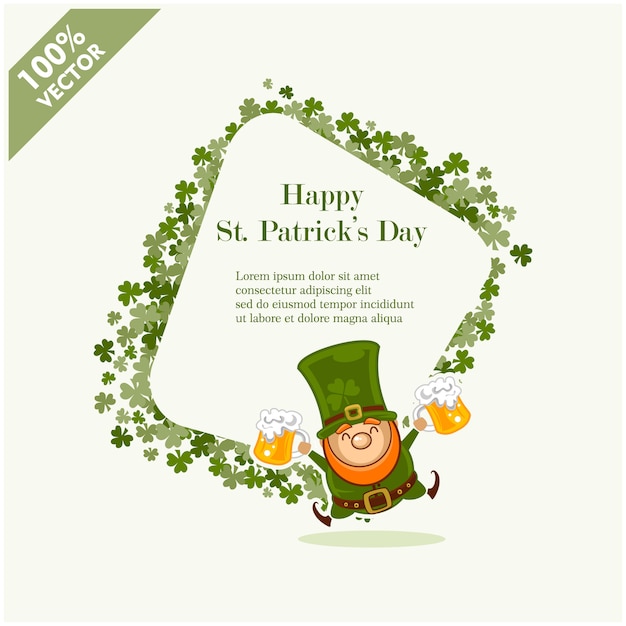 Vector Saint Patrick's Day lay-out frame grens met cartoon kabouter, klaver op wit