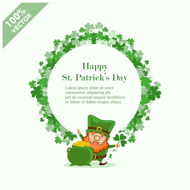 Vector Saint Patrick's Day lay-out frame grens met cartoon kabouter, klaver op wit