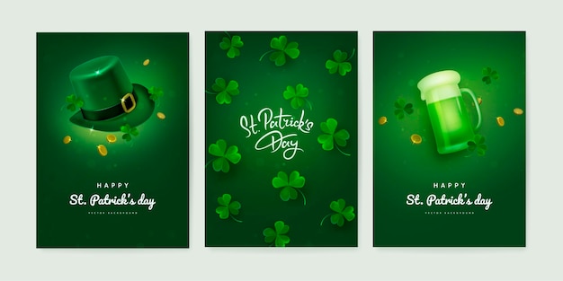 Vector vector saint patrick's day posterontwerp met hoed en klaverblad op groene achtergrond