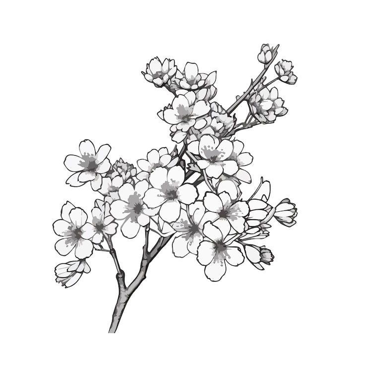 Vector vector sakura flower hand drawn branch of sakura sakura blossom branch with flower cherry