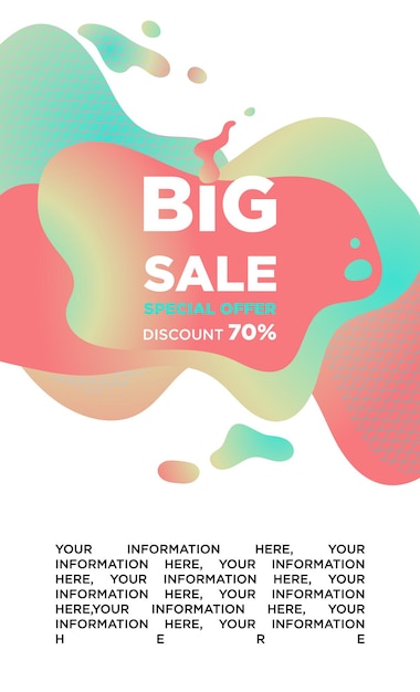 Vector sale discount promotion banner or poster in modern fluid style. Template design for Big season sale. Up to 70 percent off and special offer.