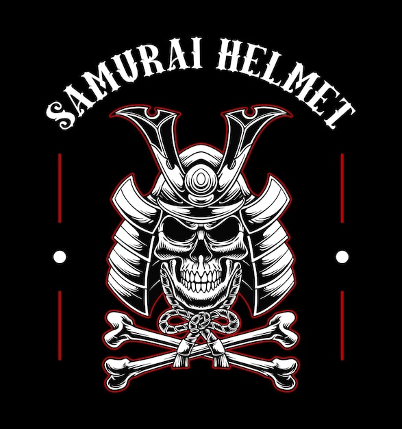 Vettore illustrazione di disegno del casco del cranio del samurai di vettore