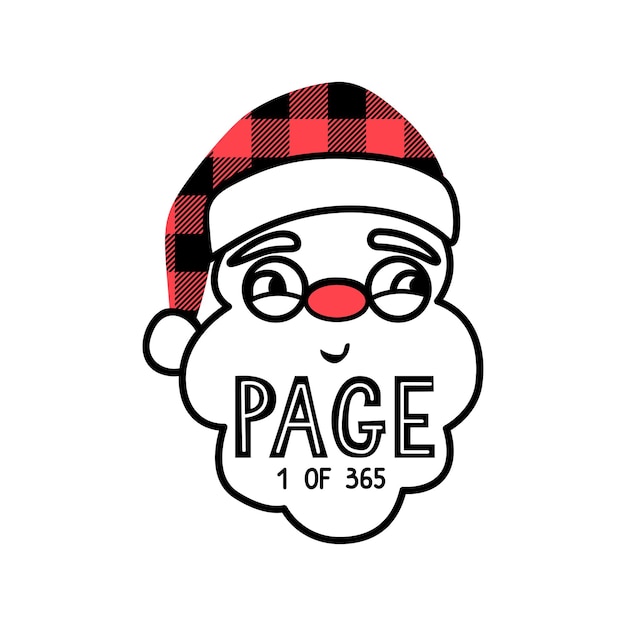 Vector vector santa claus illustration with hat, beard and glasses. buffalo plaid. cute christmas design isolated on white for greeting cards, t-shirt print, mugs. funny character. cartoon portrait.