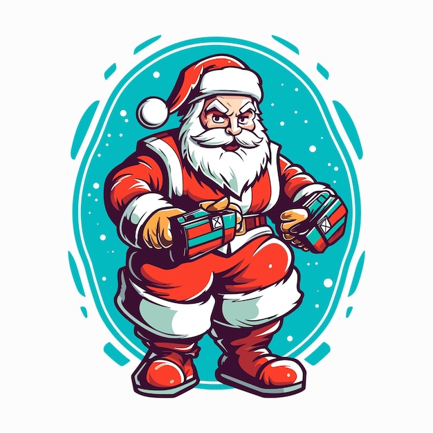 vector santa claus play a game with game controller