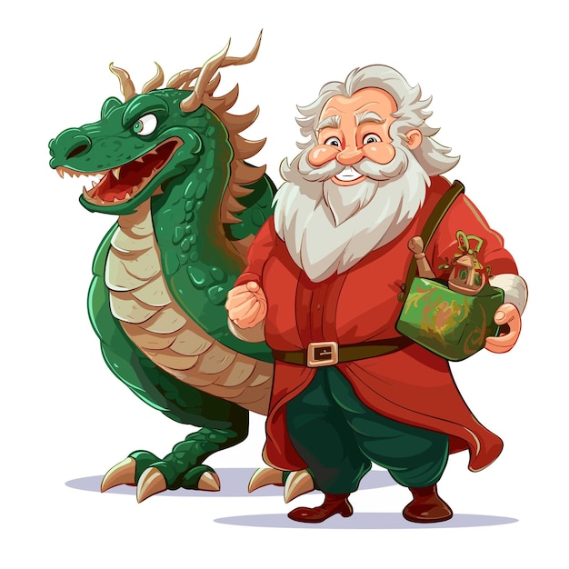 Вектор Санта с зеленым драконом