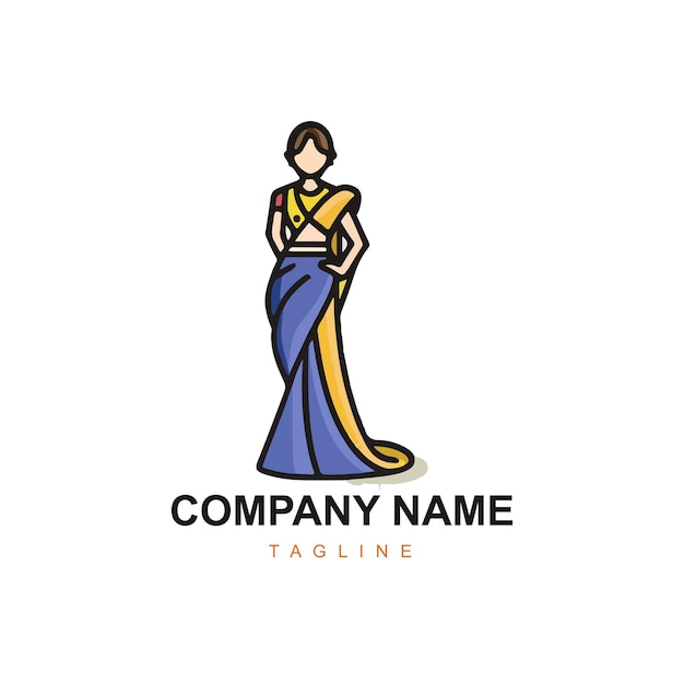 Vector saree logo design with women figure template women india dress or clothing logo design