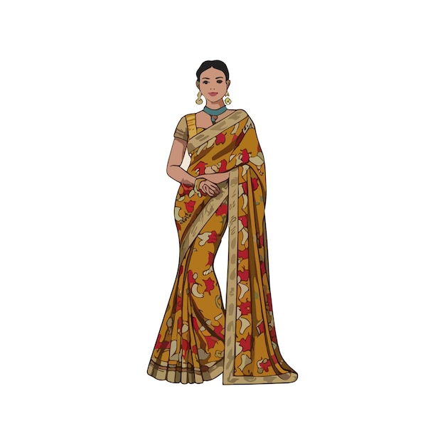 vector saree logo design with women figure template women india dress or clothing logo design