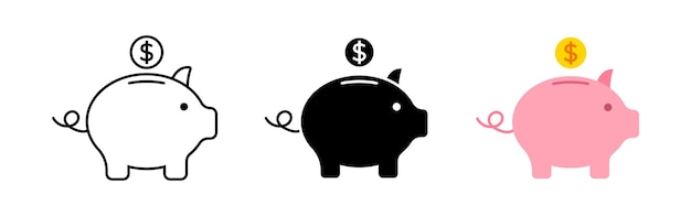 Vector Saving coin in Piggy bank icon set illustration