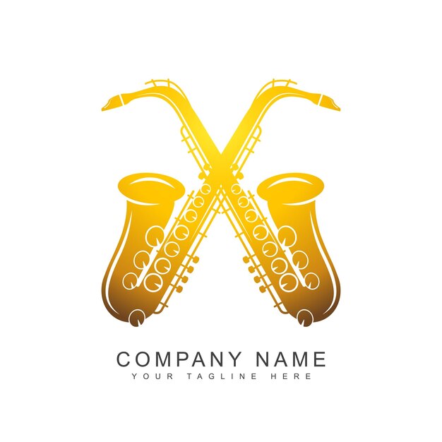 vector saxophone crossed in golden gradation sexphone logo