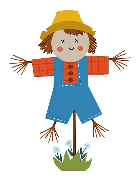 Vector vector scarecrow isolated on white background flat spring garden bugaboo illustration gardening equipment icon farm scary puppet on pole picture