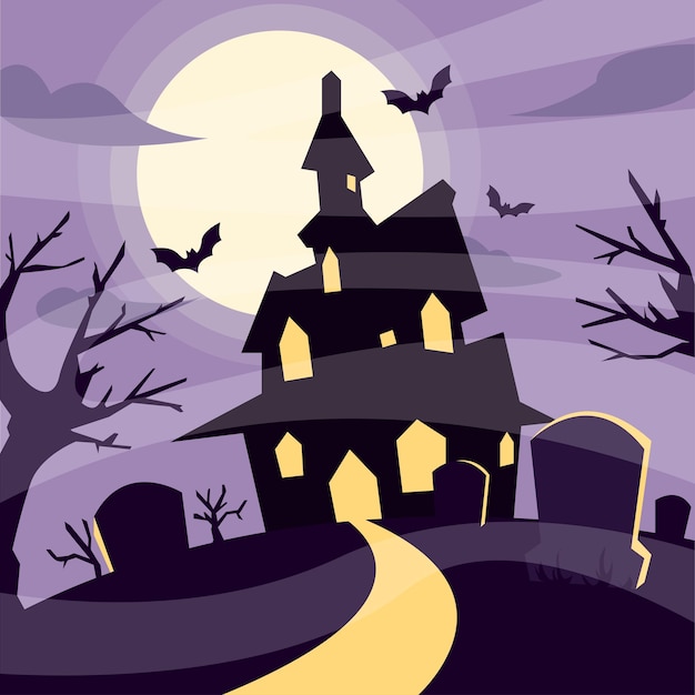 Vector scary house background illustration