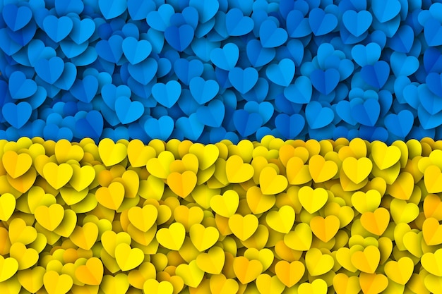 Vector vector scattered cut out yellow blue paper hearts national colours ukraine flag