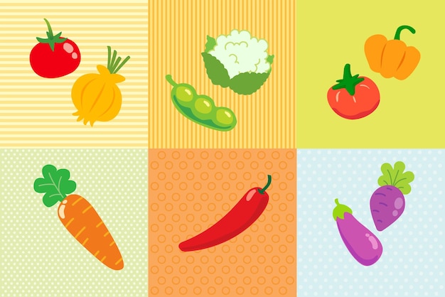 Vector schattig groente set platte cartoon illustratie iconen
