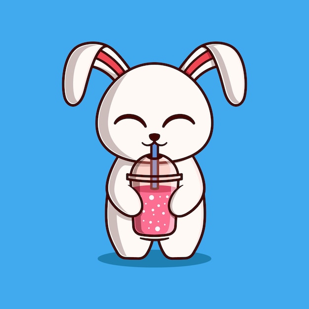 Vector vector schattig konijntje drinken smoothie illustratie kawaii dierlijk beeldverhaal characterdesign