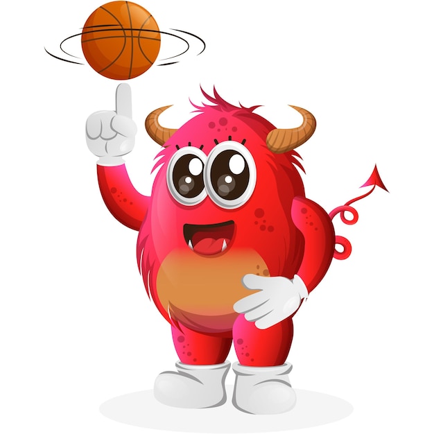 Vector schattig rood monster basketbal freestyle spelen met bal